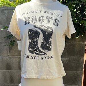 Cream Graphic Tee with Boots Design